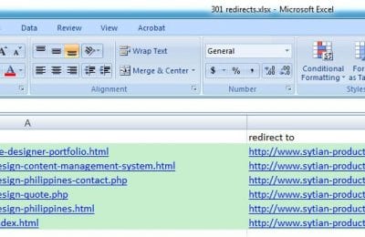 301 redirect excel