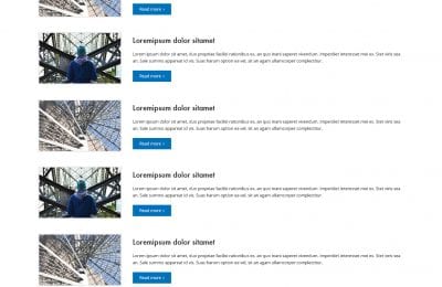 A screenshot of the News and Events Archives page for GS East Asia Manila, displaying a list of archived posts with placeholder text and "Read more" buttons.