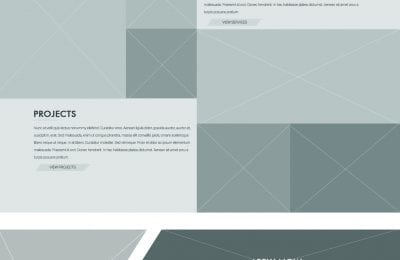 A wireframe layout for a corporate website, featuring sections for "Why Us," "About," "Services," "Projects," "Apply Now," "Gallery," "Events," and "News" with placeholder text and image areas throughout.