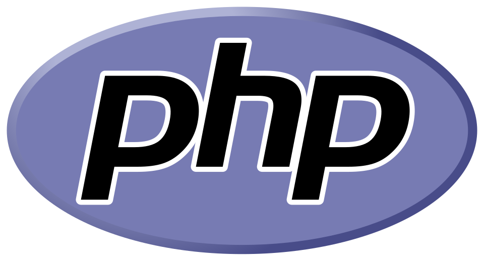 The PHP logo featuring the letters php in black with white outlines centered inside a blue-purple oval shape.