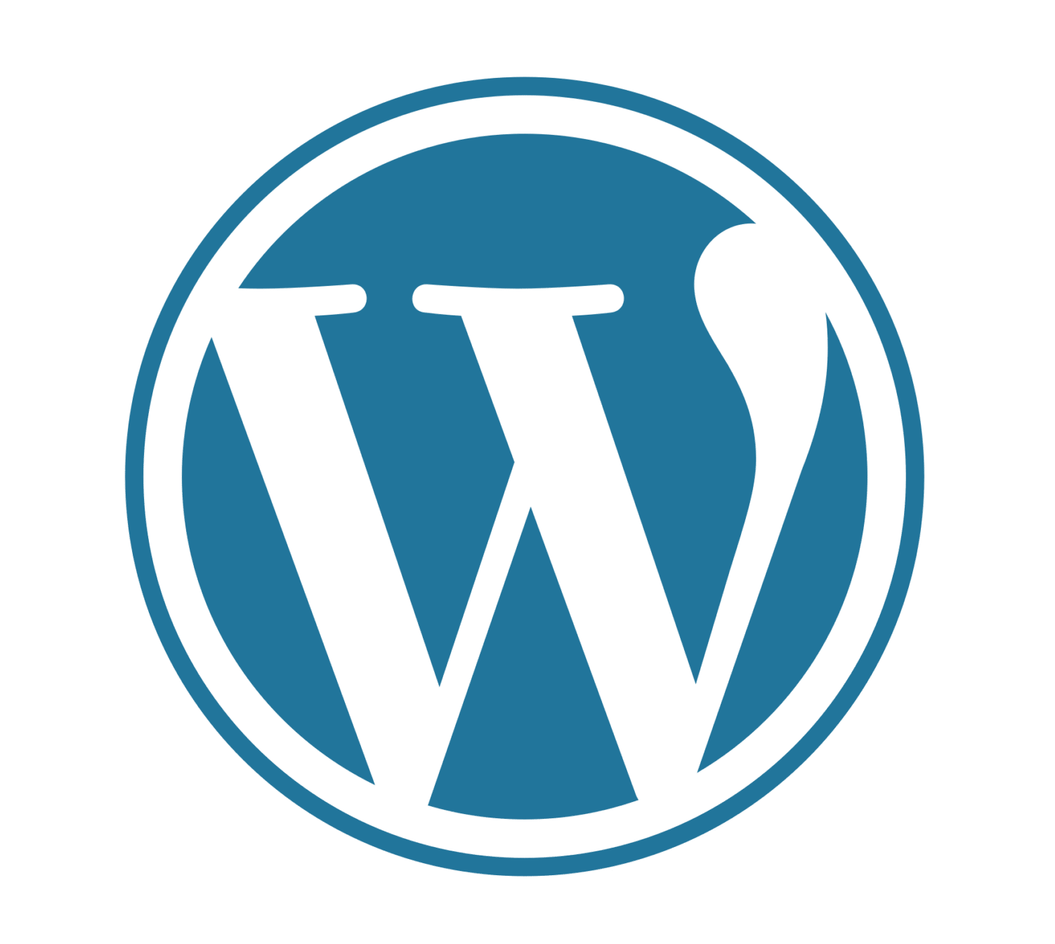 The WordPress logo, featuring a white stylized letter W inside a blue circle with a white border.