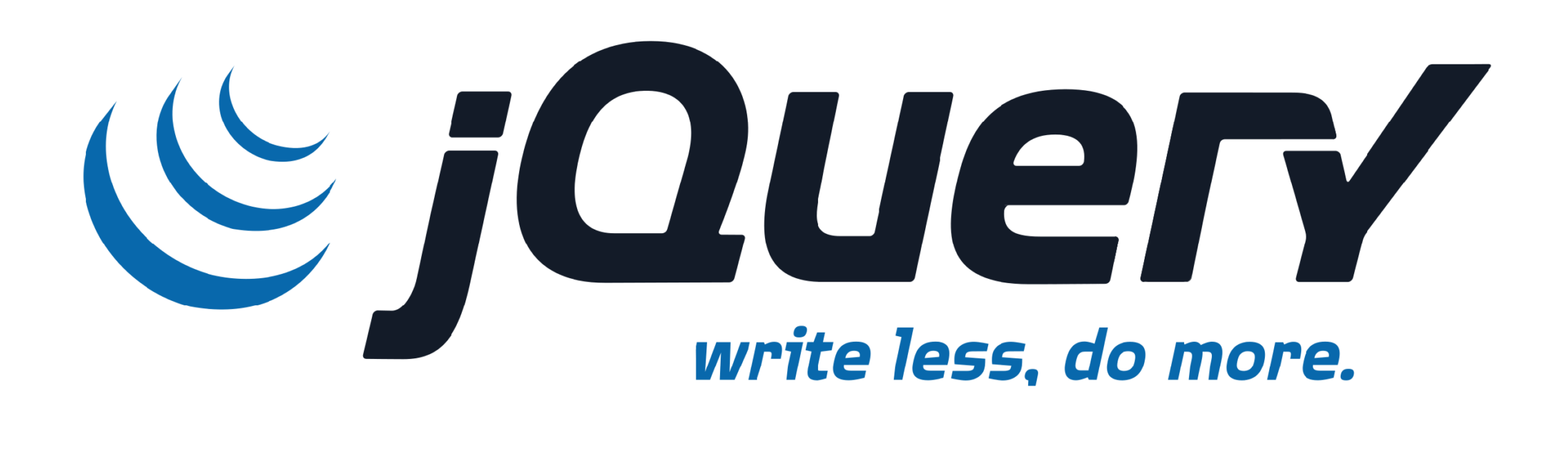 jQuery logo featuring the dark text "jQuery" with a blue curved wave icon on the left, and the blue tagline "write less, do more." underneath.