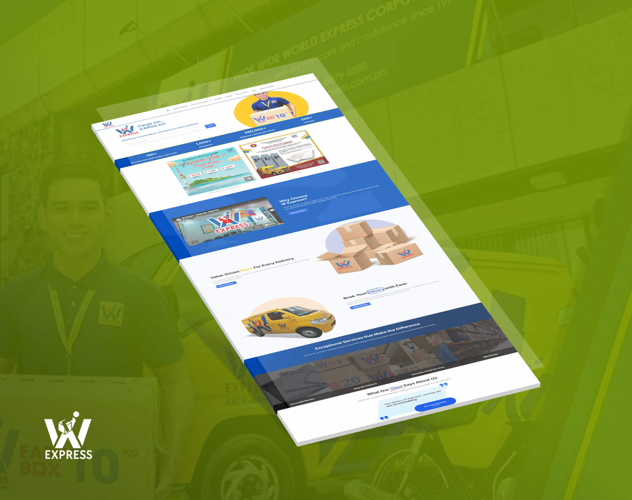 Screenshot of the Wxpress website showing delivery services and promotions.