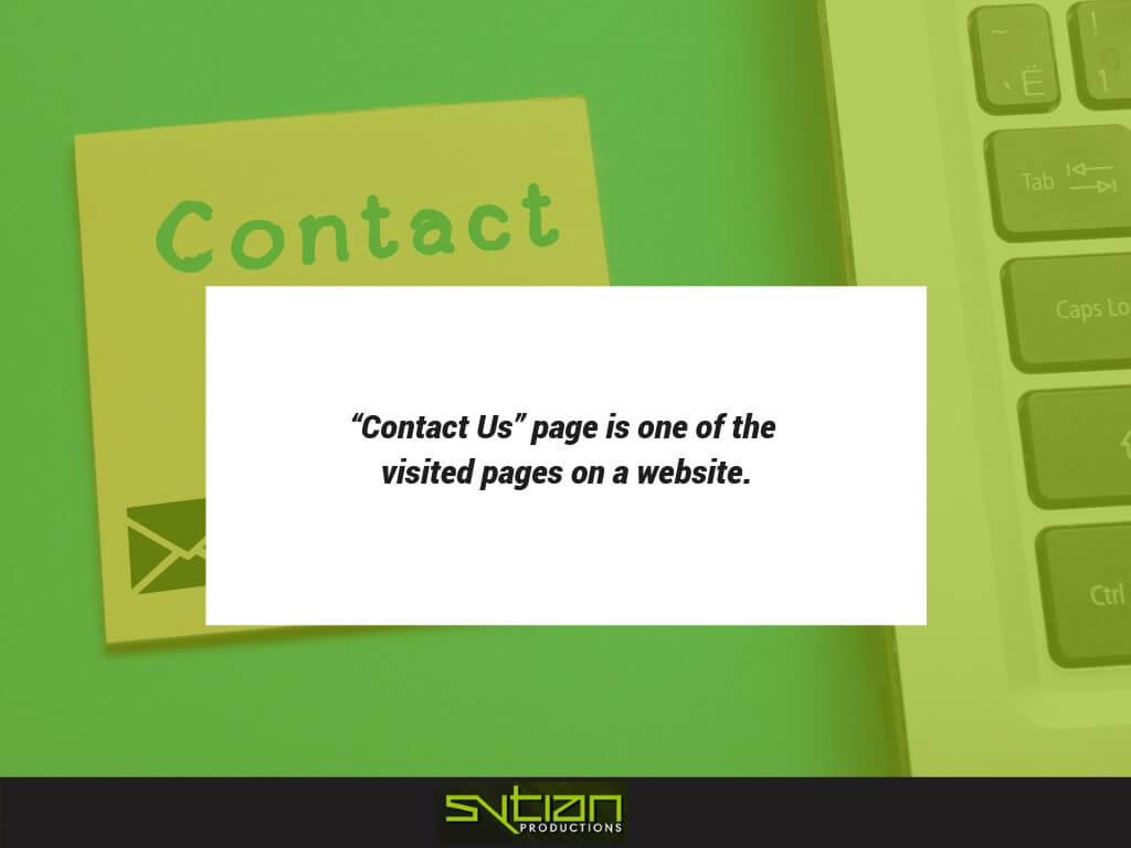 A green sticky note with the word Contact on it, next to a green keyboard, with text that reads Contact Us page is one of the visited pages on a website.