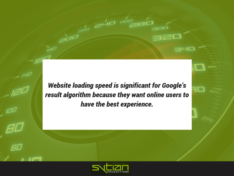 A speedometer background with text stating that website loading speed is significant for Google's result algorithm to provide the best user experience.