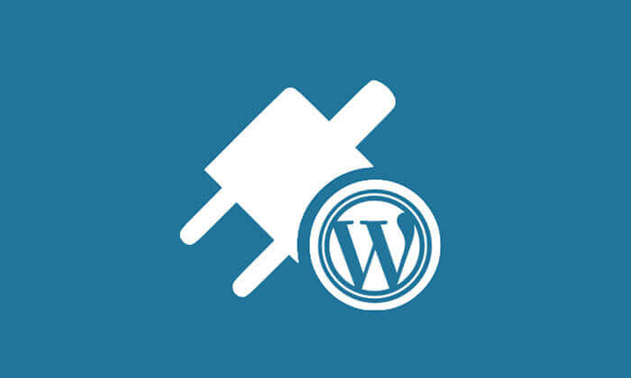 A white electrical plug symbol overlapping a white WordPress logo on a blue background.