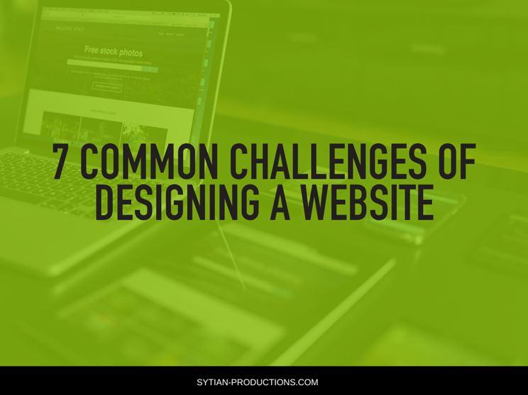 A green-tinted image of a laptop and tablet on a desk with the text "7 Common Challenges of Designing a Website" overlayed in the center.