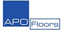Apo Floors logo consisting of a blue square with the letters "APO" in white at the bottom, and the word "Floors" in a blue outline box beside it.