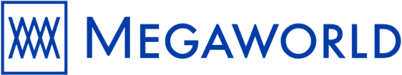 Megaworld blue corporate logo featuring a square enclosing intertwined geometric M shapes on the left, followed by the word MEGAWORLD in uppercase.