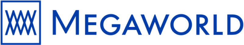 Megaworld blue corporate logo featuring a square enclosing intertwined geometric M shapes on the left, followed by the word MEGAWORLD in uppercase.