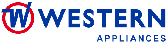 Western Appliances logo featuring a blue letter W inside a red circle, followed by the text WESTERN APPLIANCES in blue.