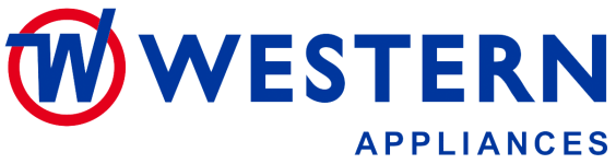 Western Appliances logo featuring a blue letter W inside a red circle, followed by the text WESTERN APPLIANCES in blue.